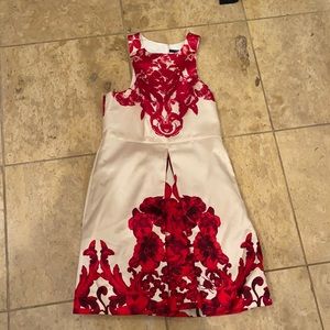 Silk cream red pattern Tibi knee length dress